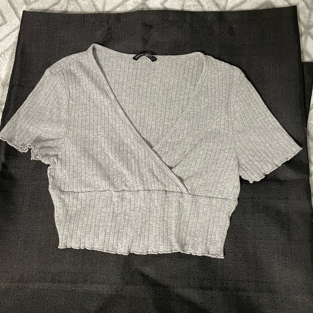Grey Crossover Cropped Top